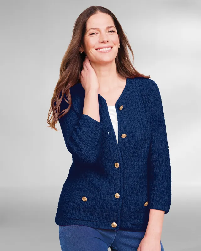 Appleseeds Women's Bayside Cotton Gold-Button Cardigan  - Blue - PS - Petite sold by Buff