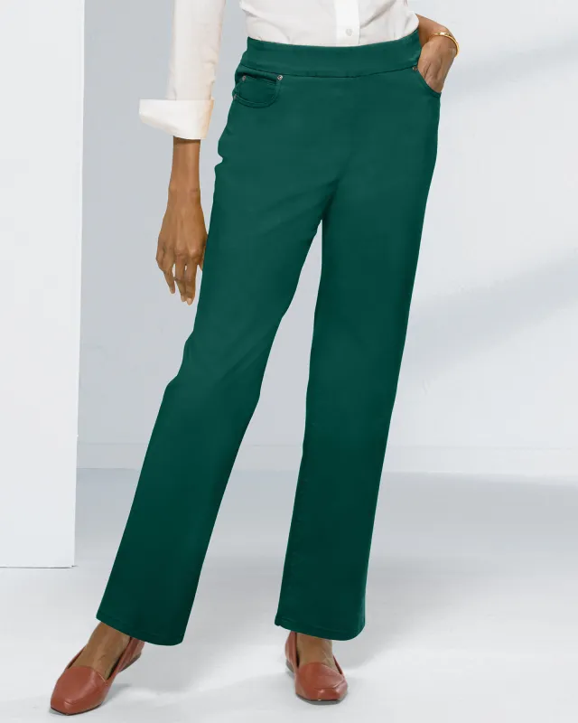 Appleseeds Women's DreamFlex Color Pull-On Relaxed Straight Leg Jeans - Green - 6PS - Petite Short sold by Buff