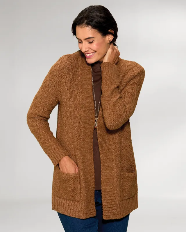 Appleseeds Women's Mixed-Stitch Long Cardigan - Brown - PS - Petite sold by Buff