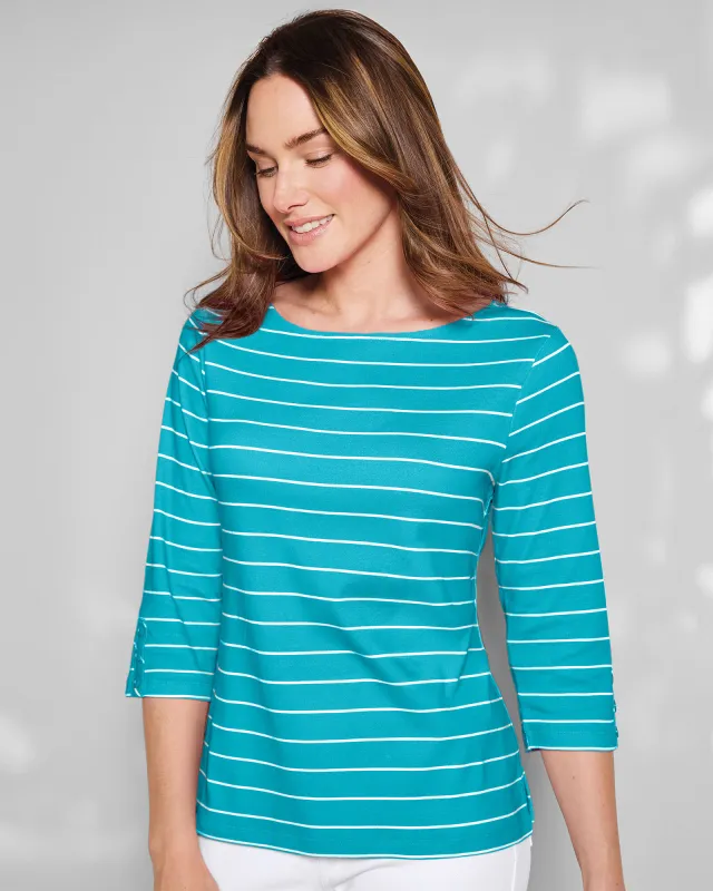 Appleseeds Women's Coastal Cotton Striped Bateau-Neck Tee - Multi - 3X - Womens Plus sold by Buff