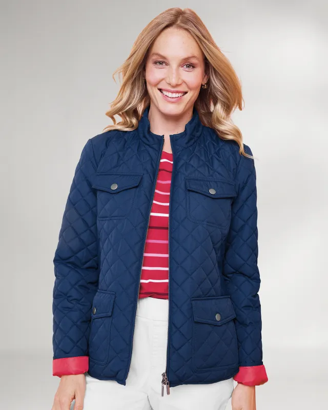 Appleseeds Women's Berkshire Quilted Car Coat - Blue - PM - Petite sold by Buff