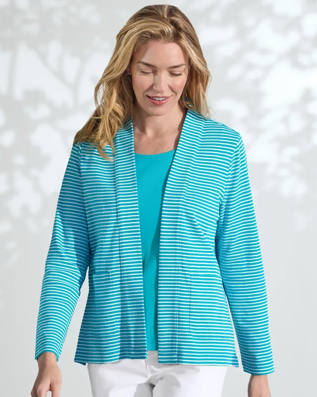 Appleseeds Women's Coastal Cotton Striped Cardigan  - Multi - S - Misses sold by Buff