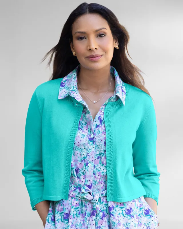 Appleseeds Women's Madison Crochet-Trim Shrug - Blue - M - Misses sold by Buff