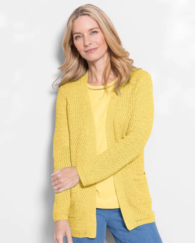 Appleseeds Women's Linen/Cotton Basketweave Cardigan - Yellow - M - Misses sold by Buff
