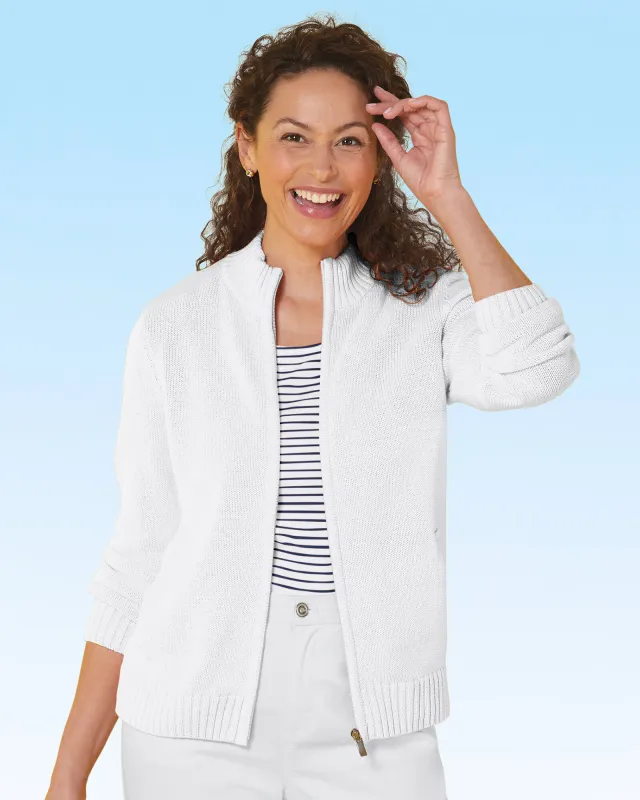 Appleseeds Women's Bayside Cotton Zip-Front Cardigan - White - 1X - Womens Plus sold by Buff