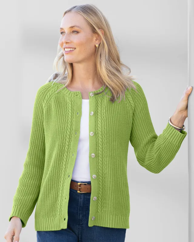 Appleseeds Women's Bayside Cotton Shaker-Stitch Cardigan - Green - L - Misses sold by Buff