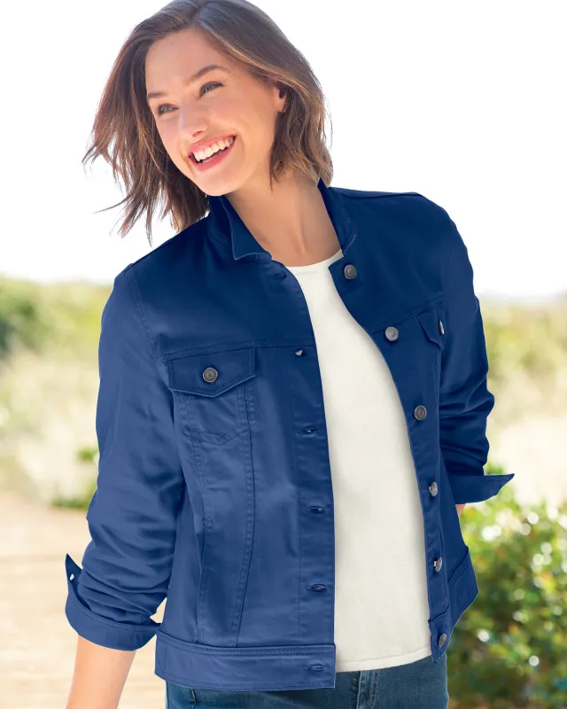 Appleseeds Women's DreamFlex Colored Jean Jacket - Blue - PXL - Petite sold by Buff
