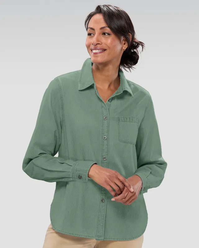 Appleseeds Women's Classic Denim Shirt - Green - PM - Petite sold by Buff