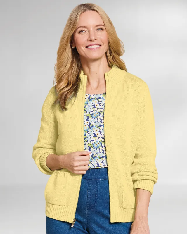 Appleseeds Women's Bayside Cotton Zip-Front Cardigan - Yellow - S - Misses sold by Buff