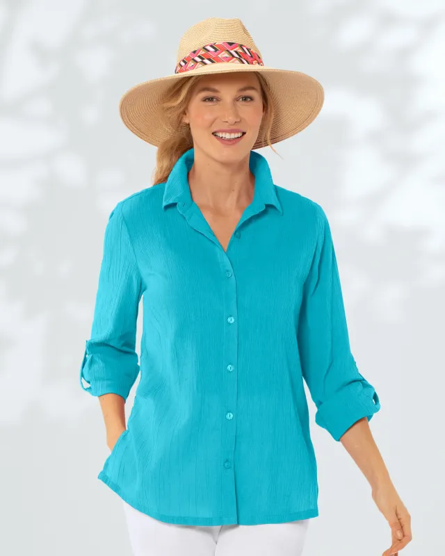 Appleseeds Women's Crinkled Cotton Solid Shirt - Green - 1X - Womens Plus sold by Buff