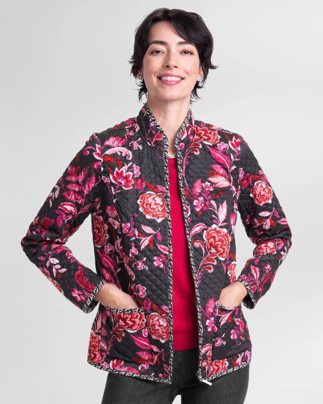 Appleseeds Women's Sketched Rose Reversible Zip-Front Jacket - Multi - S - Misses sold by Buff