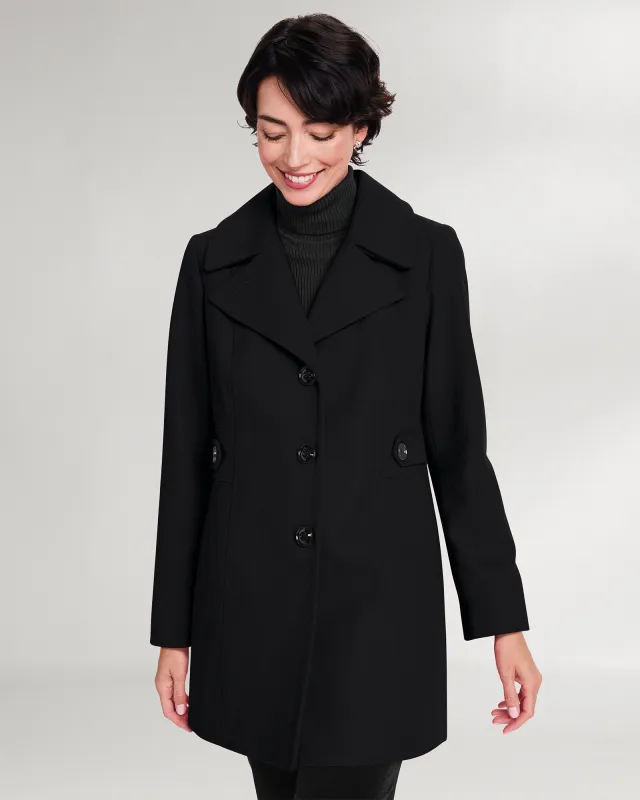 Appleseeds Women's London Fog® Side-Tab Wool Coat - Black - L - Misses sold by Buff