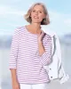 Appleseeds Women's Essential Cotton Striped Three-Quarter-Sleeve Tee - Multi - PL - Petite sold by Buff
