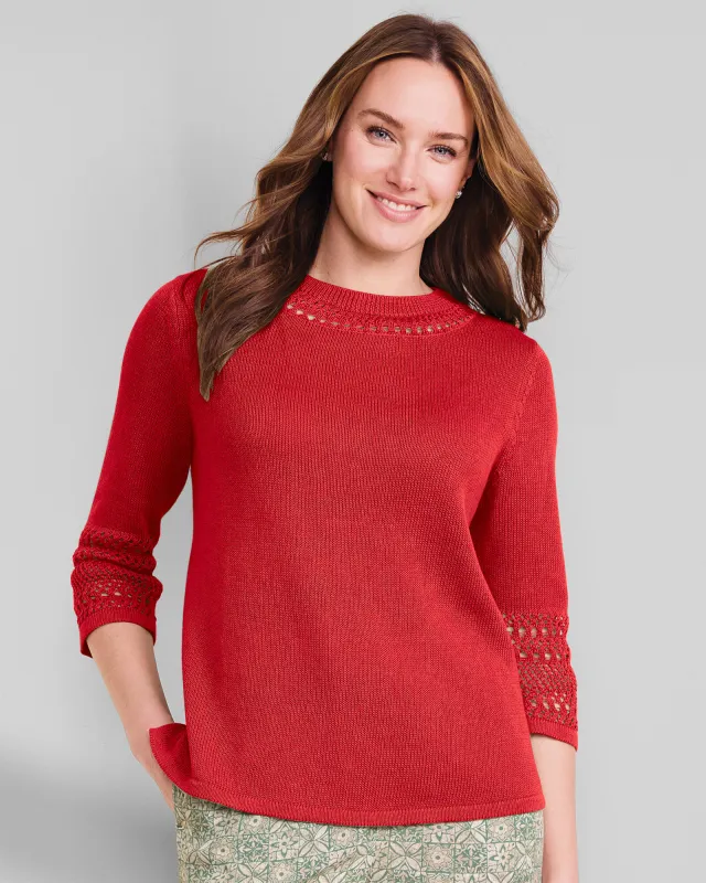 Appleseeds Women's Linen/Cotton Crochet-Trim Pullover  - Orange - PL - Petite sold by Buff