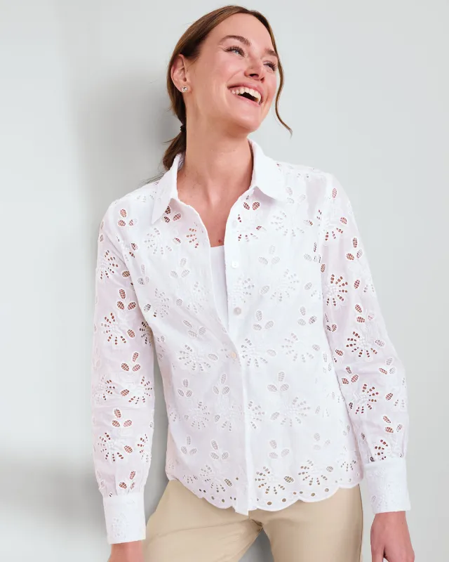 Appleseeds Women's Updated Eyelet Shirt - White - 1X - Womens Plus sold by Buff