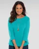 Appleseeds Women's Coastal Cotton Three-Quarter-Sleeve Solid Bateau-Neck Tee - Green - PL - Petite sold by Buff