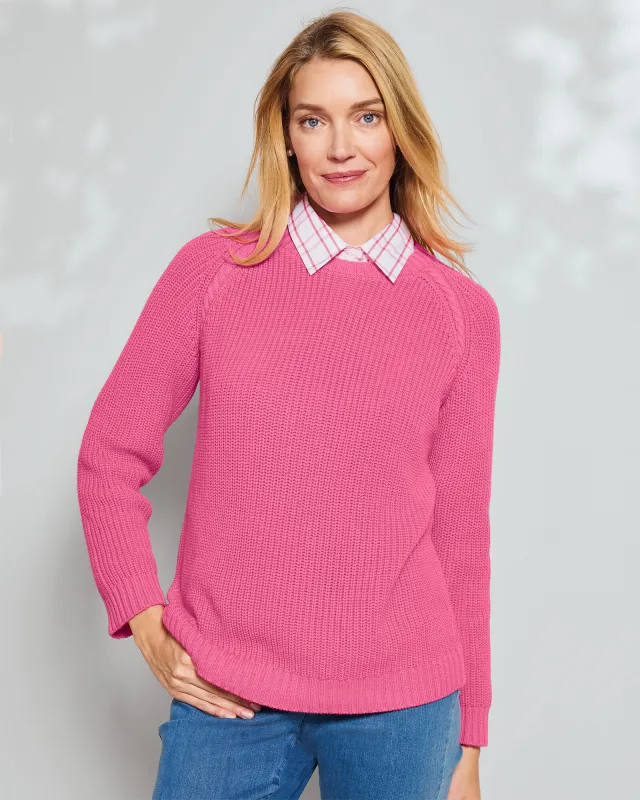 Appleseeds Women's Bayside Cotton Shaker-Stitch Pullover - Pink - PM - Petite sold by Buff