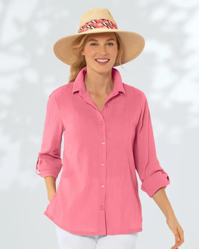 Appleseeds Women's Crinkled Cotton Solid Shirt - Pink - 2X - Womens Plus sold by Buff