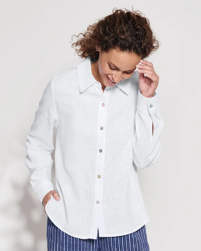 Appleseeds Women's Linen-Blend Shirt - White - PS - Petite sold by Buff