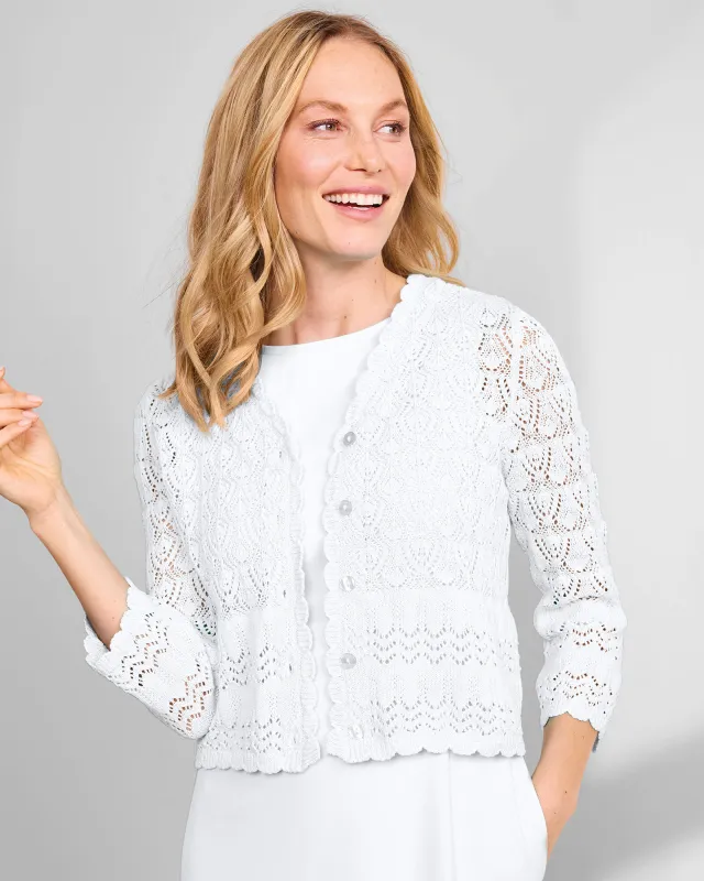 Appleseeds Women's Mixed-Stitch Cardigan Shrug  - White - 1X - Womens Plus sold by Buff