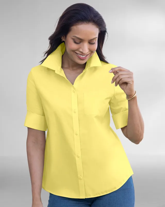 Appleseeds Women's Foxcroft® Elbow-Sleeve Camp Shirt - Yellow - 22W - Womens Plus sold by Buff