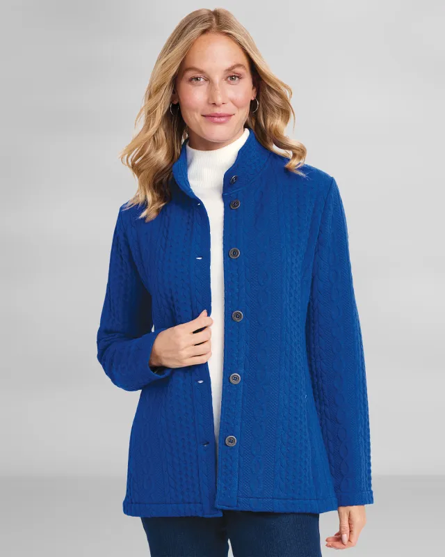 Appleseeds Women's Cambridge Cabled Knit Jacket - Blue - 3X - Womens Plus sold by Buff
