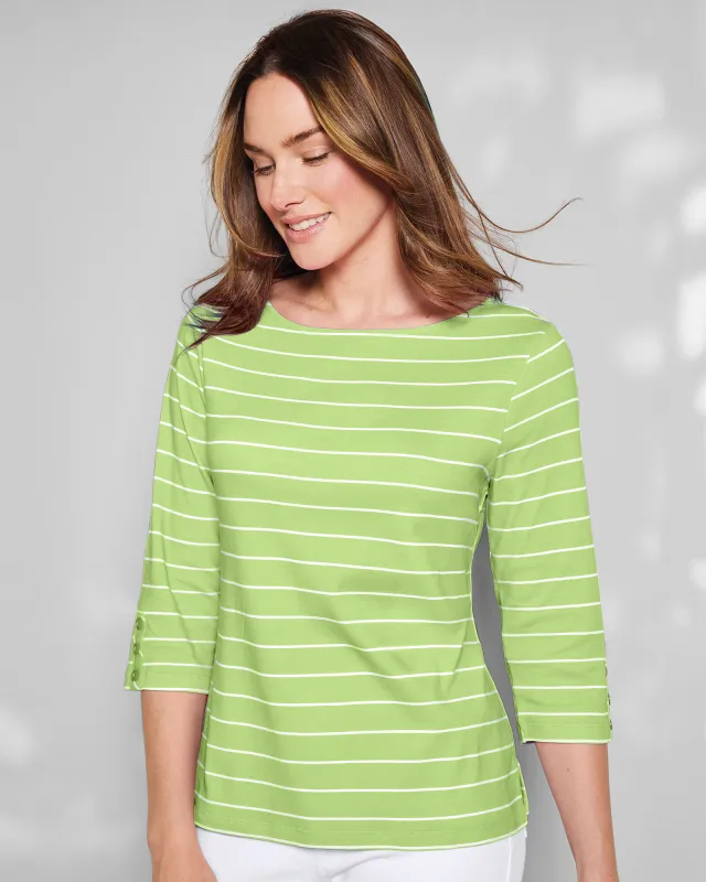 Appleseeds Women's Coastal Cotton Striped Bateau-Neck Tee - Multi - 1X - Womens Plus sold by Buff