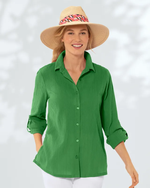 Appleseeds Women's Crinkled Cotton Solid Shirt - Green - XL - Misses sold by Buff