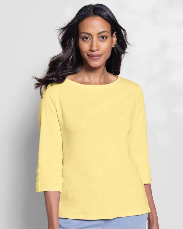 Appleseeds Women's Coastal Cotton Three-Quarter-Sleeve Solid Bateau-Neck Tee - Yellow - 2X - Womens Plus sold by Buff