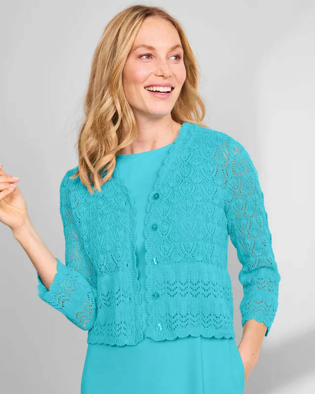 Appleseeds Women's Mixed-Stitch Cardigan Shrug  - Blue - 2X - Womens Plus sold by Buff