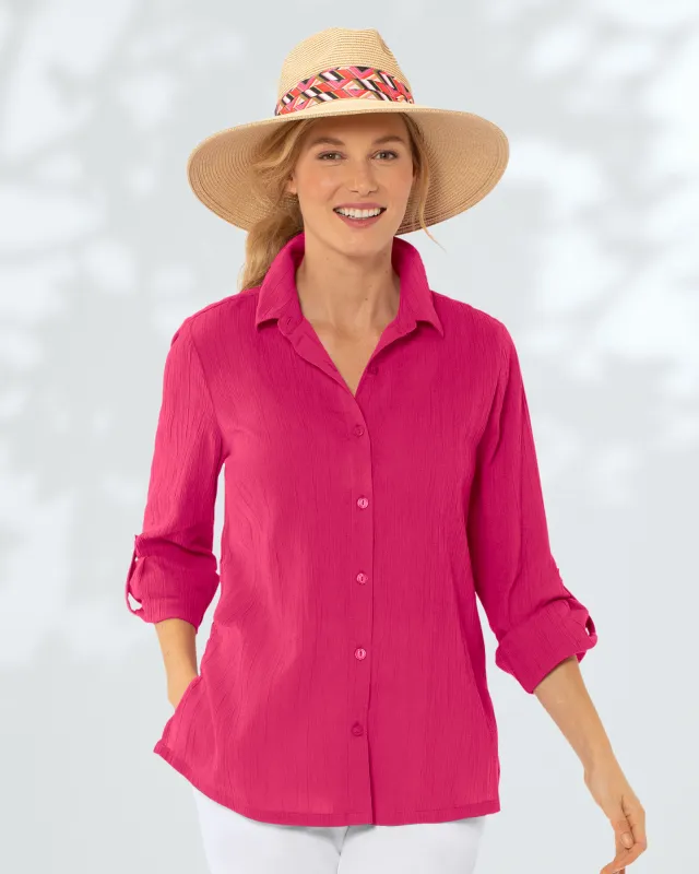 Appleseeds Women's Crinkled Cotton Solid Shirt - Pink - PXL - Petite sold by Buff