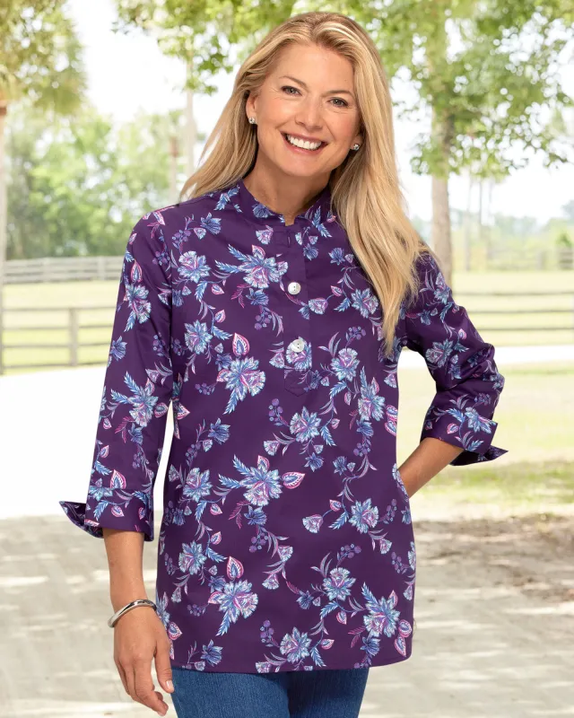 Appleseeds Women's Canterbury Floral Popover Tunic - Purple - PM - Petite sold by Buff