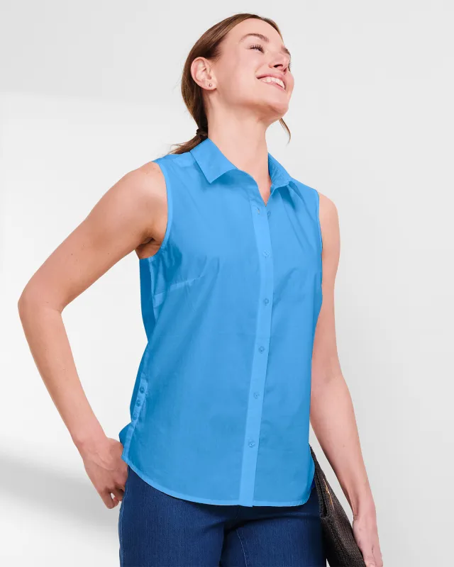 Appleseeds Women's Sleeveless Cotton Shirt  - Blue - 6P - Petite sold by Buff
