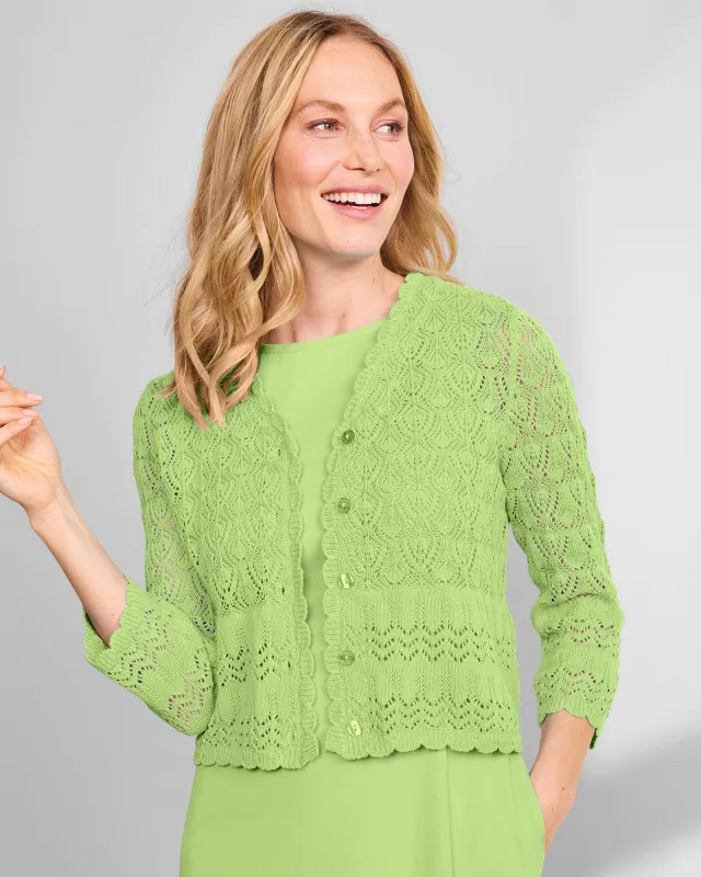 Appleseeds Women's Mixed-Stitch Cardigan Shrug  - Green - PL - Petite sold by Buff