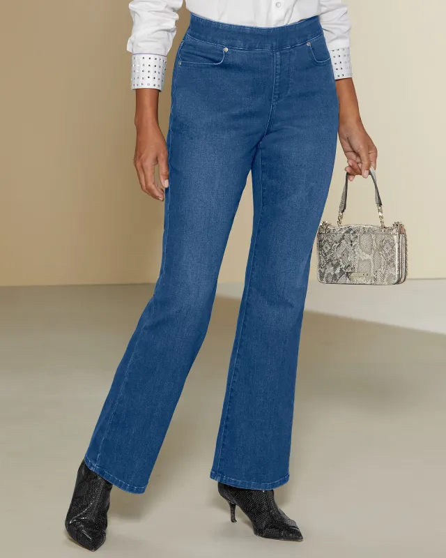 Appleseeds Women's Slimtacular® Dream Jeans Boot Cut - Blue - 16P - Petite Short sold by Buff