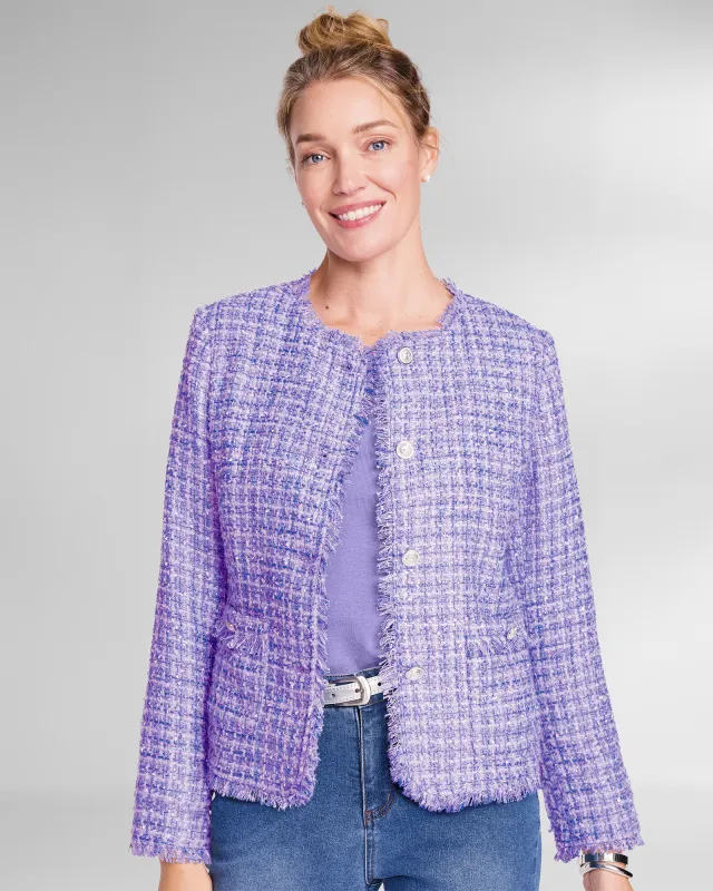 Appleseeds Women's Fringed Tweed Jacket - Multi - 14P - Petite sold by Buff