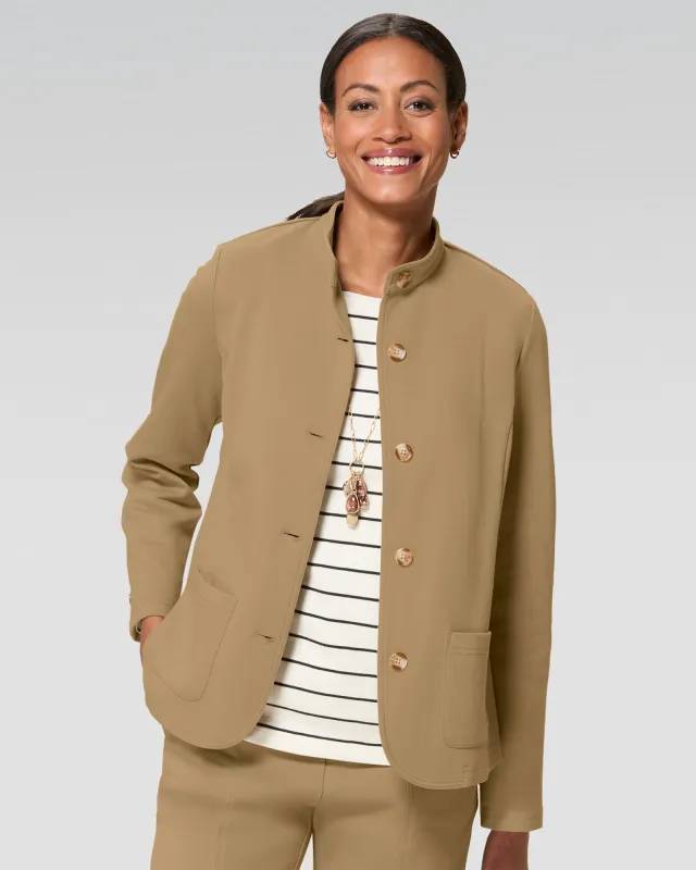 Appleseeds Women's Newport Band-Collar Knit Jacket - Brown - L - Misses sold by Buff