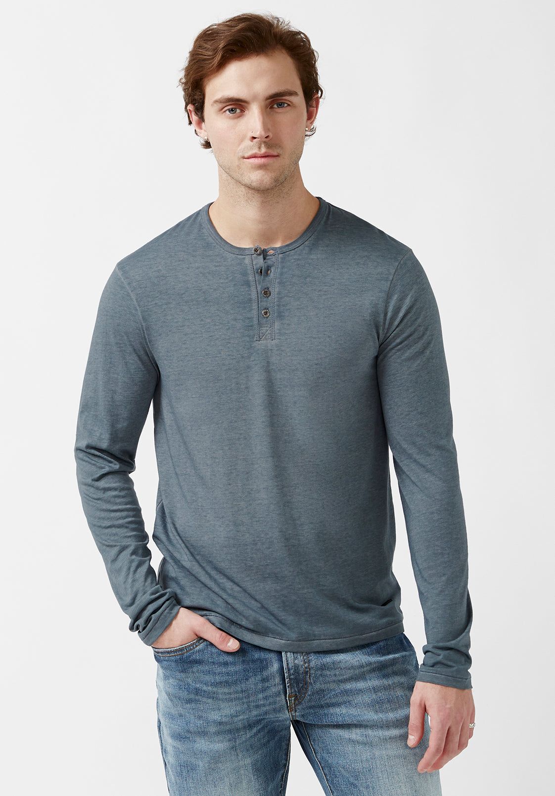 Kaduk Men's Long-Sleeve Burnout Henley Top in Mirage Blue - BM23992 sold by Buffalo David Bitton product image thumbnail 3