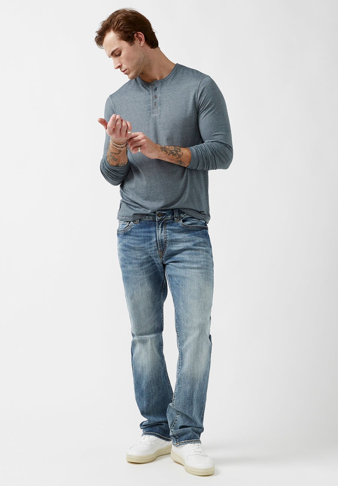 Kaduk Men's Long-Sleeve Burnout Henley Top in Mirage Blue - BM23992 sold by Buffalo David Bitton product image thumbnail 5