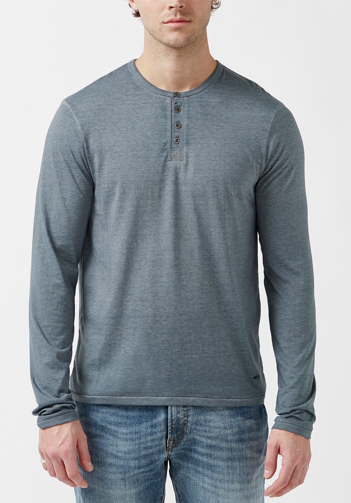 Kaduk Men's Long-Sleeve Burnout Henley Top in Mirage Blue - BM23992 sold by Buffalo David Bitton