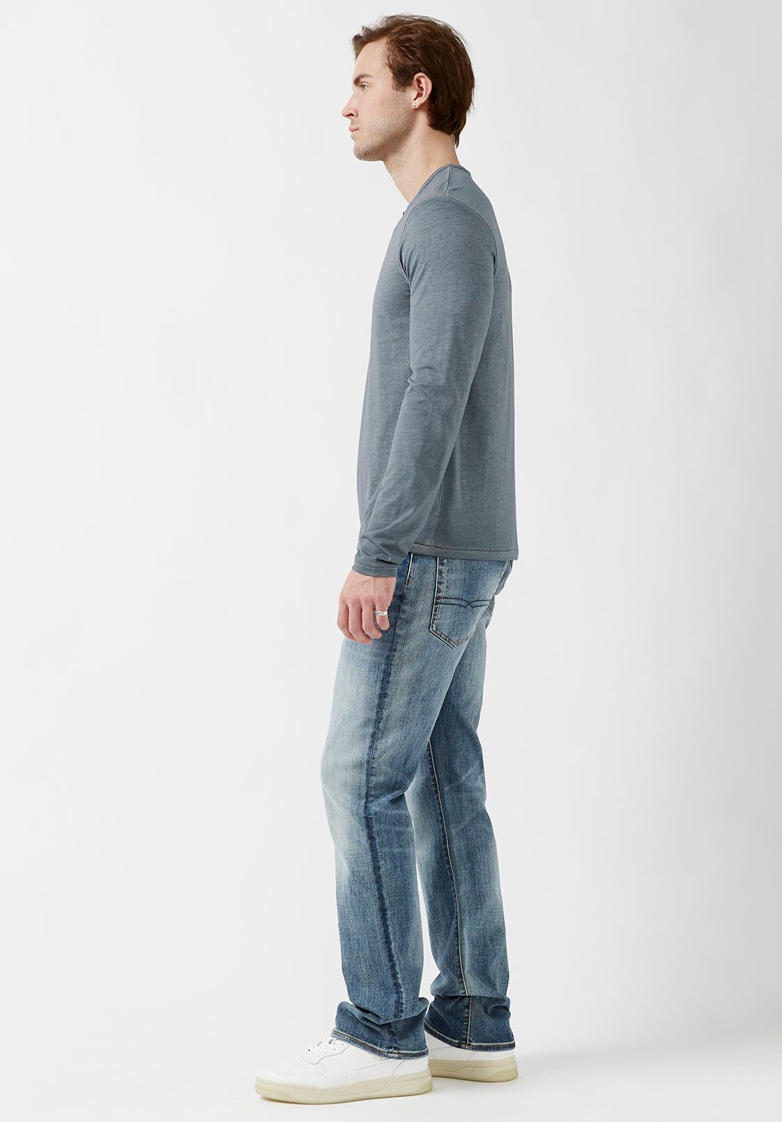 Kaduk Men's Long-Sleeve Burnout Henley Top in Mirage Blue - BM23992 sold by Buffalo David Bitton product image thumbnail 4