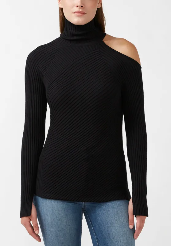 Beronia Women's Long Sleeve Cut Out Shoulder Sweater in Black - SW0037H made by Buffalo David Bitton