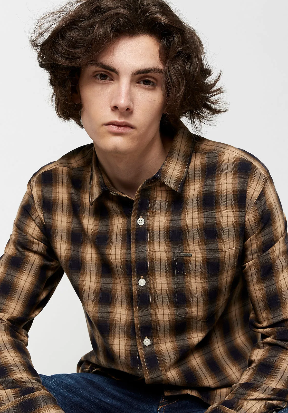 Twill Sonb Brown Plaid Shirt - BM23674 sold by Buffalo David Bitton