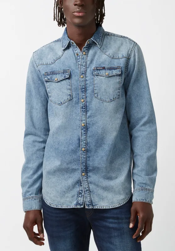Sheldon Men’s Long-Sleeve Shirt in Light Denim Blue - BM22636 sold by Buffalo David Bitton