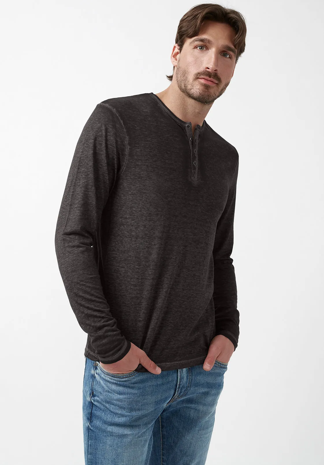 Kaduk Men's Long-Sleeve Henley Top in Black - BM24041 sold by Buffalo David Bitton product image thumbnail 4