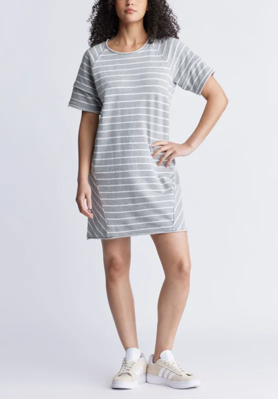 Delfina Women's T-Shirt Dress, Grey and White Striped - KD0006S sold by Buffalo David Bitton