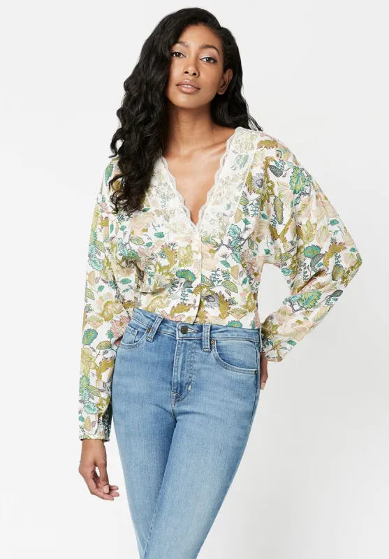 Lace Trim Raquel Beige Blouse - WT0102P sold by Buffalo David Bitton
