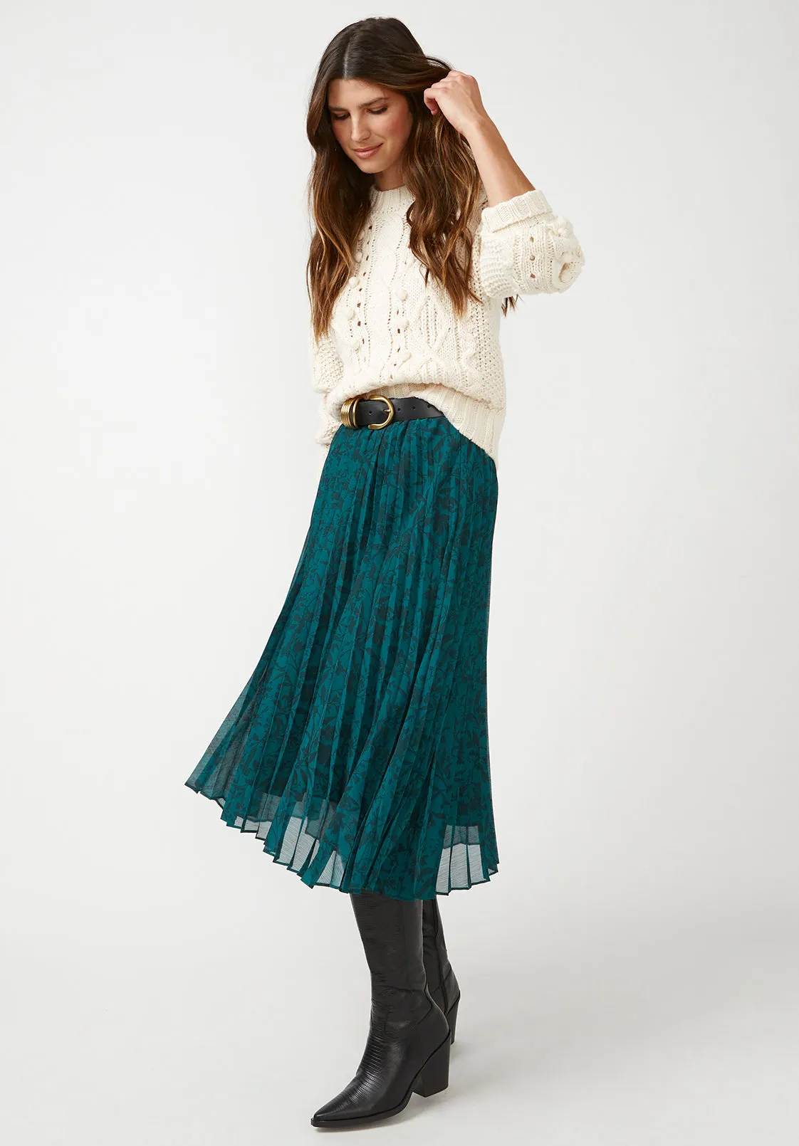 Roux Pleated Women's Skirt in Fall Floral Green - WS0004F sold by Buffalo David Bitton product image thumbnail 5