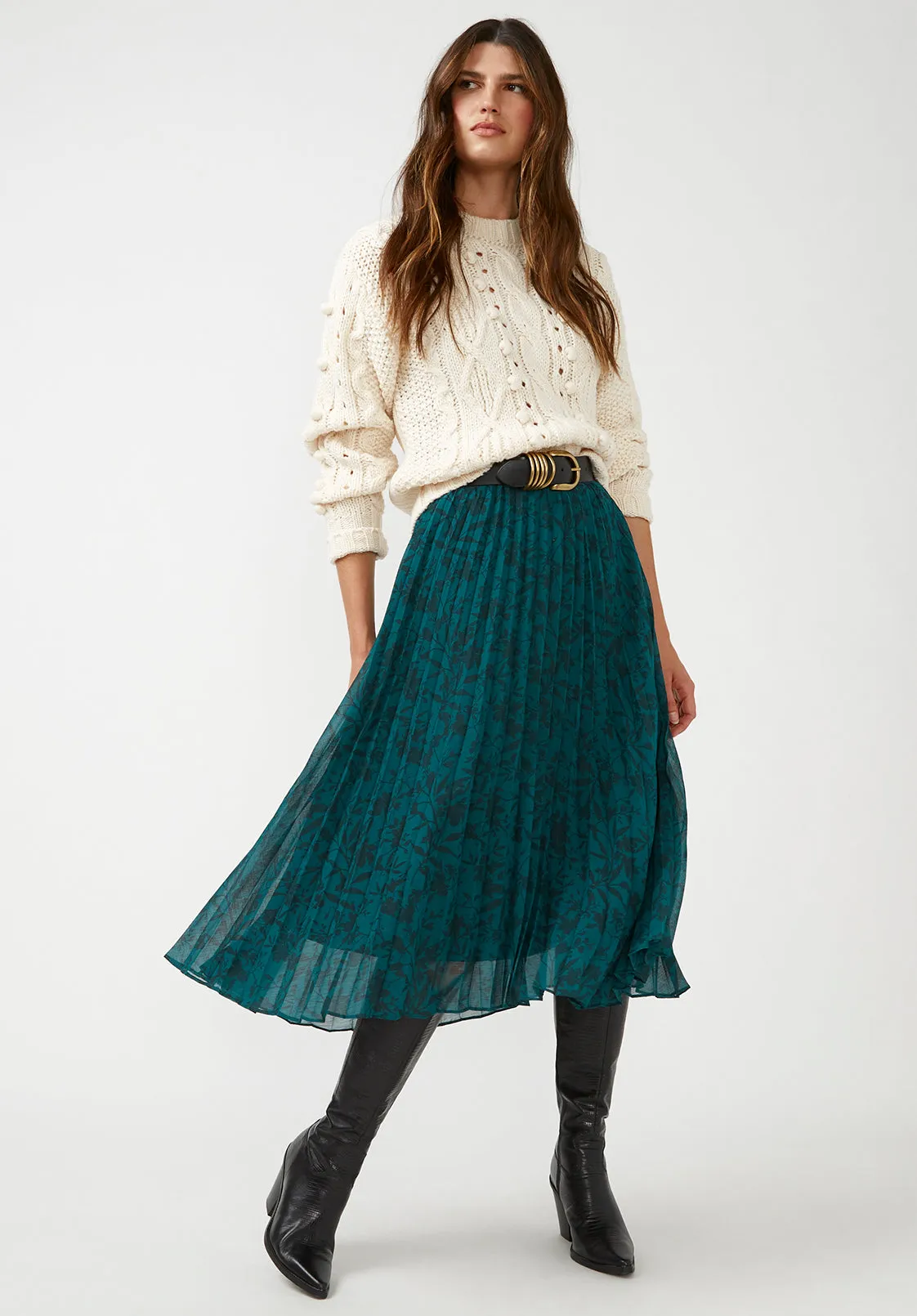 Roux Pleated Women's Skirt in Fall Floral Green - WS0004F sold by Buffalo David Bitton product image thumbnail 4