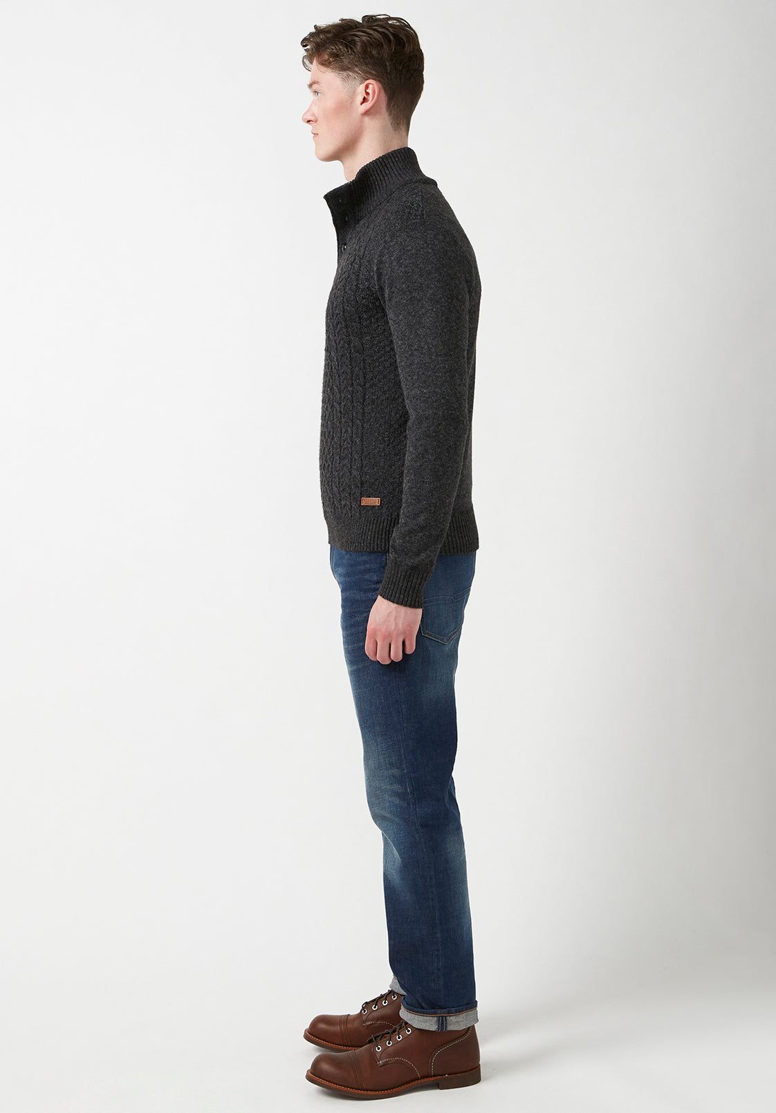 Watcher Men's Cable Knit Henley Sweater, Dark Grey - BPM14163 sold by Buffalo David Bitton product image thumbnail 4